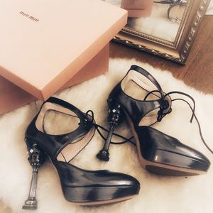 Miu Miu dusty grey jewel tie heel